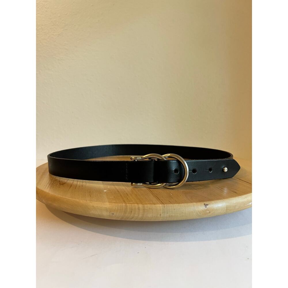 Vintage Y2K Black Genuine Leather USA Made Double Silver Loop Belt Size Small - Picture 8 of 8